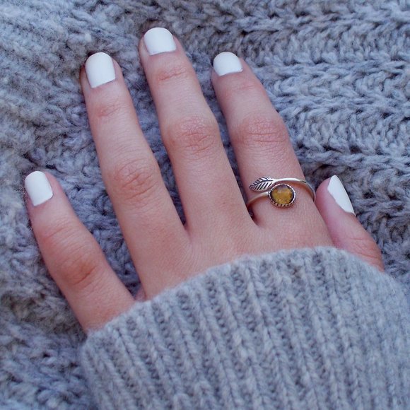 Recycled Amber Clorox Jug and Sterling Adjustable Botanical Ring - Picture 2 of 5